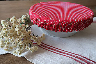 Úžitkový textil - Pokrývka na misu 26-28 cm (kváskovacia čiapka) červená bodkovaná - 16378072_