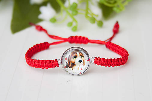 Detské doplnky - Šnúrkový náramok detský - So psíkom červený - 16379941_