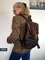 Batohy - Hnedý kožený batoh-Unisex luxusný ruksak - 16379480_