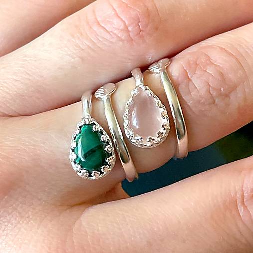 Teardrop Malachite AG925 Ring / Strieborný prsteň v tvare slzy s malachitom E020