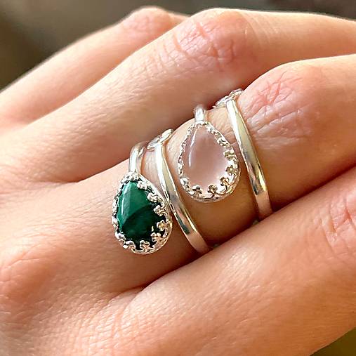 Teardrop Malachite AG925 Ring / Strieborný prsteň v tvare slzy s malachitom E020