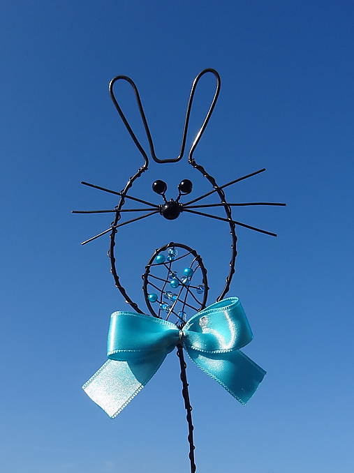 Dekorácie - jarný zajačik - zápich (Tyrkysová) - 16383339_