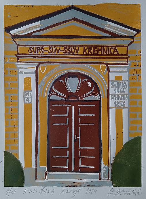 Obrazy - R.I.P. Šupka Kremnica viacfarebný linoryt. - 16381368_