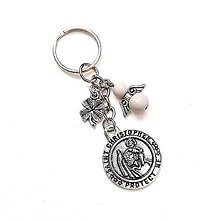 Kľúčenky - Kľúčenka "sv. Krištof" s anjelikom (sivá) - 16382632_