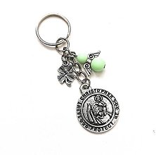 Kľúčenky - Kľúčenka "sv. Krištof" s anjelikom (zelená svetlá) - 16382657_