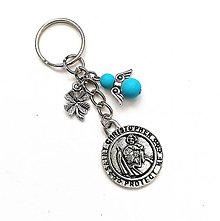 Kľúčenky - Kľúčenka "sv. Krištof" s anjelikom (modrá) - 16382668_
