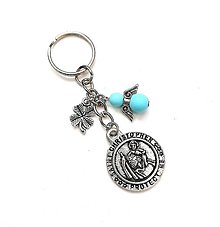 Kľúčenky - Kľúčenka "sv. Krištof" s anjelikom (modrá svetlá) - 16382669_