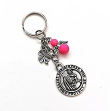 Kľúčenky - Kľúčenka "sv. Krištof" s anjelikom (ružová) - 16382672_
