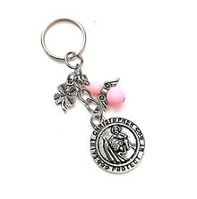 Kľúčenky - Kľúčenka "sv. Krištof" s anjelikom (ružová svetlá) - 16382673_