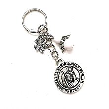 Kľúčenky - Kľúčenka "sv. Krištof" s anjelikom (biela) - 16382679_