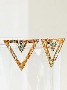 Náušnice - Recyklované CD - oranžové holografické trojuholníkové náušnice - 16380619_