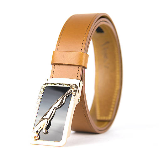 Pánske doplnky - Kožený opasok s brzdovým systémom 3.5cm - GOLD JAGUAR (Oranžová) - 16380880_