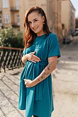 Oblečenie na dojčenie - Ačkové oversize šaty MAMA a DCÉRA – petrolejové - 16380356_