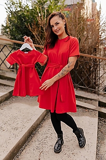 Oblečenie na dojčenie - Ačkové oversize šaty MAMA a DCÉRA – červené - 16380367_