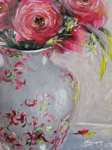 Obrazy - Obraz "Červené ruže v džbáne"-olejomaľba, 25x34 cm - 16382386_