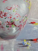 Obrazy - Obraz "Červené ruže v džbáne"-olejomaľba, 25x34 cm - 16382388_