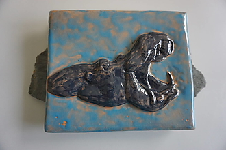 Dekorácie - Reliéf hroch ultramarín-modrý - 16381051_