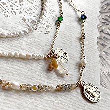 Náhrdelníky - Freshwater Pearl Necklace E021 (Freshwater Pearls Moonstone Charms Necklace / Jemný náhrdelník sladkovodné perly, mesačný kameň E021) - 16384486_