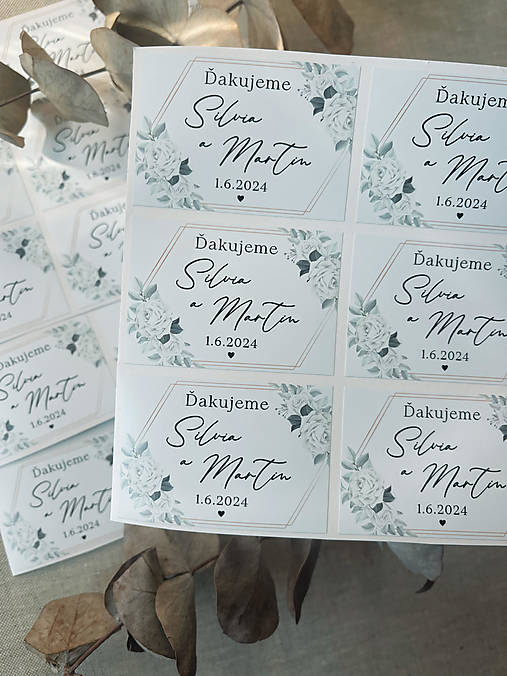 Darčeky pre svadobčanov - Nálepka Svadobná biele ruže - 16384524_