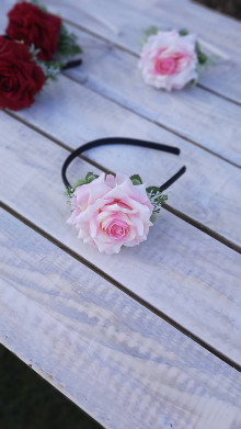 Ozdoby do vlasov - kvetinová čelenka s ružou (Ružová (čierna čelenka)) - 16385186_
