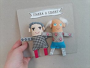 Magnetky - Babka a Dedko - textilné magnetky - 16384473_