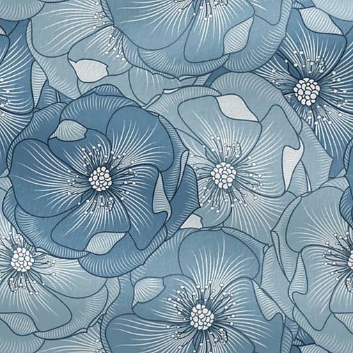 modré kvety, 100 % bavlnený satén EÚ, šírka 160 cm