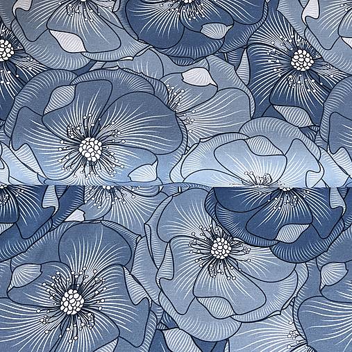 modré kvety, 100 % bavlnený satén EÚ, šírka 160 cm