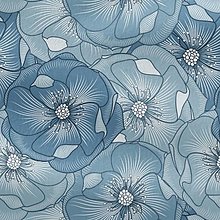 Textil - modré kvety, 100 % bavlnený satén EÚ, šírka 160 cm - 16384654_