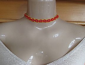 Náhrdelníky - Čipkovaný náhrdelník obojok choker (dvojfarebný žltá + červená, č. 3892) - 16384359_