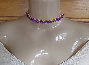 Náhrdelníky - Čipkovaný náhrdelník obojok choker (dvojfarebný žltá + fialová, č. 3893) - 16384370_