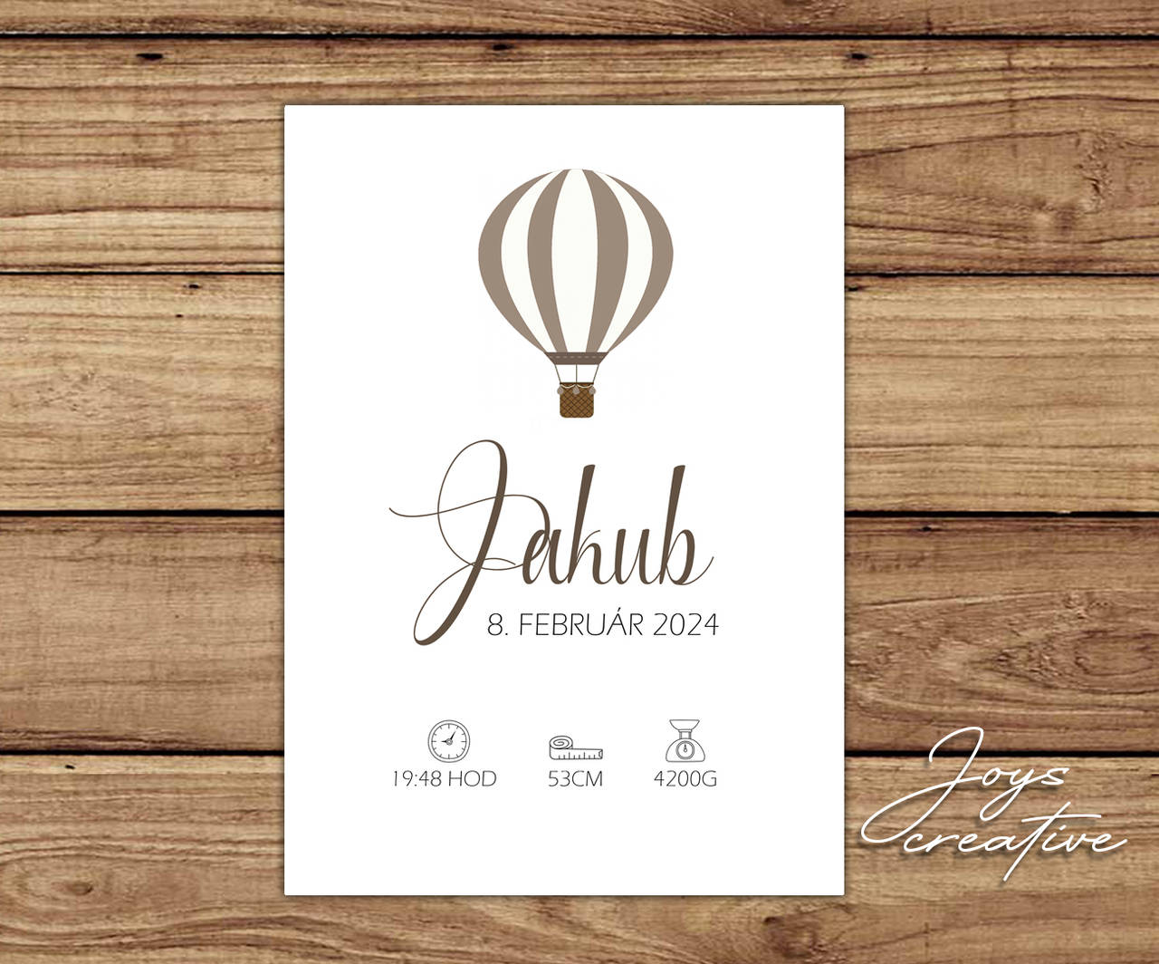 Personalizovaný plagát do detskej izby s balónom a údajmi o narodení (vzor 4)