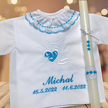 Detské oblečenie - Košieľka na krst  k12 iná modrá+strieborná  a sviečka na krst kvietky iná modrá - 16384970_