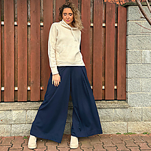 Nohavice - Kalhotová sukně modrá dlouhá - 16387275_