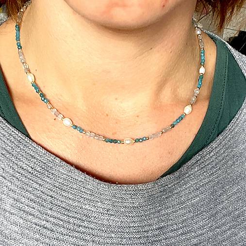 Luxury Apatite and Labradorite Steel Necklace / Náhrdelník apatit, labradorit, oceľ E021