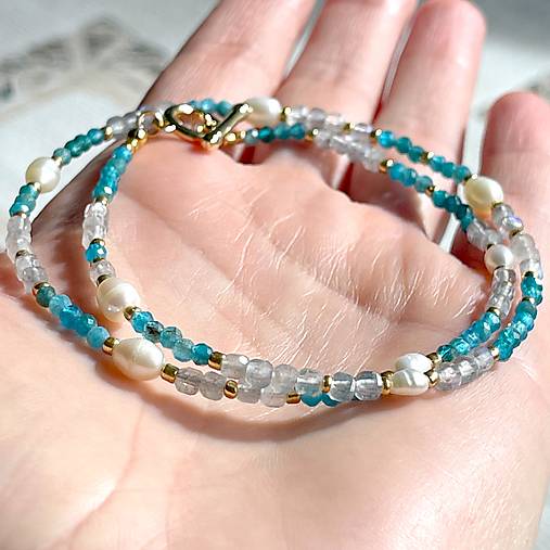 Luxury Apatite and Labradorite Steel Necklace / Náhrdelník apatit, labradorit, oceľ E021