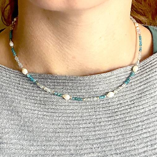 Luxury Apatite and Labradorite Steel Necklace / Náhrdelník apatit, labradorit, oceľ E021