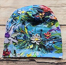 Detské čiapky - Obojstranné čiapky - (Maľované kvety) - 16387793_