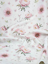 Textil - Elegantná autorská látka zo 100% premiového ľanu, kvetinovým vzorom "Linen Peony"  0,5m - 16387825_