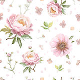 Textil - Elegantná autorská látka zo 100% premiového ľanu, kvetinovým vzorom "Linen Peony"  0,5m - 16387828_