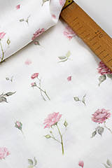 Textil - Elegantná autorská látka zo 100% premiového ľanu, s kvetinovým vzorom "Linen Rose"  0,5m - 16388634_