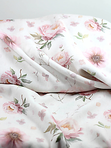 Textil - Elegantná autorská látka zo 100% premiového ľanu, kvetinovým vzorom "Linen Peony"  0,5m - 16387878_