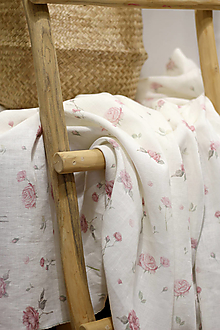 Textil - Elegantná autorská látka zo 100% premiového ľanu, s kvetinovým vzorom "Linen Rose"  0,5m - 16388639_