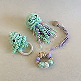 Set: medúza, hrkálka chobotnica, hryzátko a retiazka na cumlík / farba na želanie (mentolová)