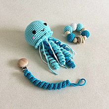 Hračky - Morský set s medúzou a chobotnicou / tyrkysovo-modrý (3 hračky) - 16387586_
