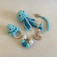 Hračky - Morský set s medúzou a chobotnicou / tyrkysovo-modrý (5 hračiek) - 16387588_