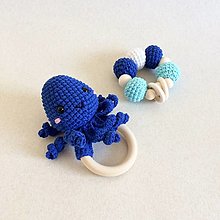 Hračky - Set: hrkálka chobotnička a hryzátko / farba na želanie (modrá kráľovská) - 16387621_