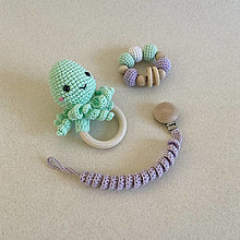 Hračky - Set: hrkálka chobotnička a hryzátko / farba na želanie (mentolová) - 16387624_