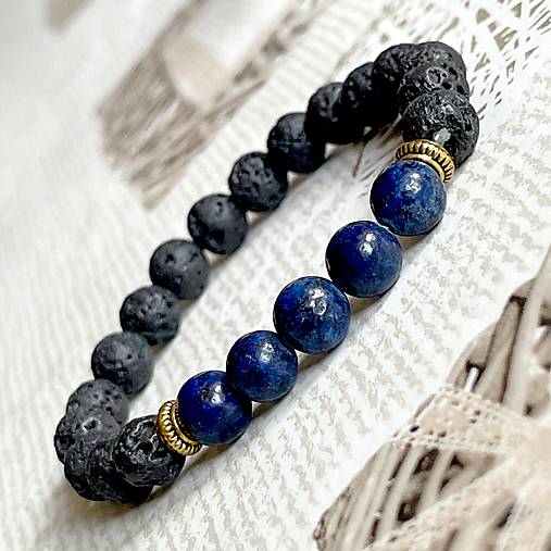 Lava and Lapis Lazuli Elastic Bracelet / Náramok láva a lazurit E008