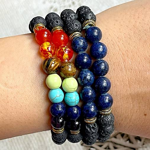 Lava and Lapis Lazuli Elastic Bracelet / Náramok láva a lazurit E008