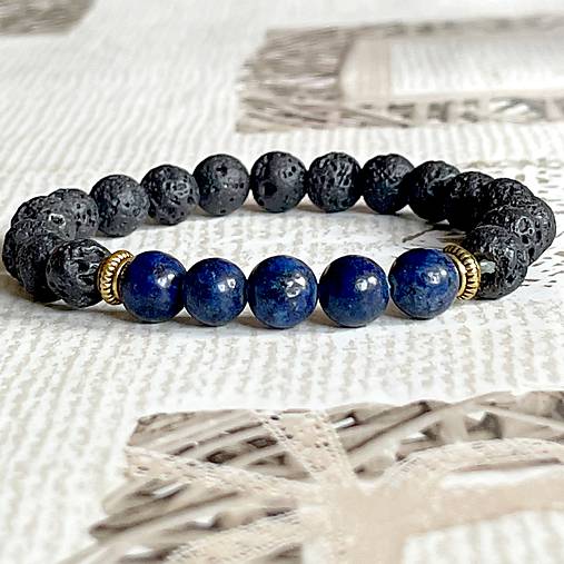 Lava and Lapis Lazuli Elastic Bracelet / Náramok láva a lazurit E008